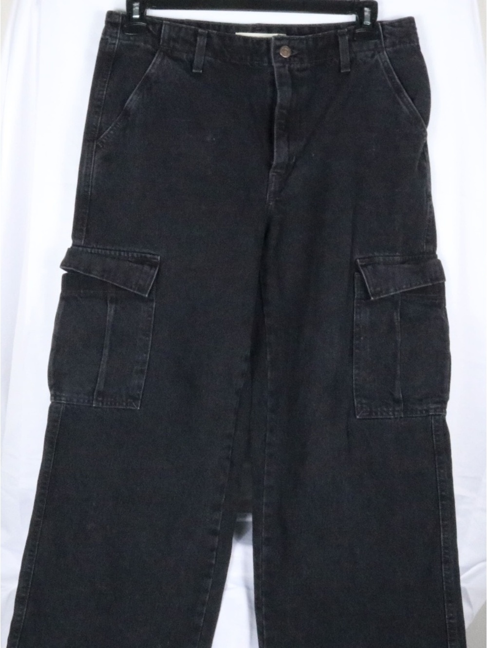 Levi’s 94 Baggy Cargo Pants Black Denim Adjustable Hem Utility 30x30 unisex